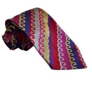 Duchamp London Silk Necktie Pink Gray Purple Red Gold Striped NWT $130 Flawed
